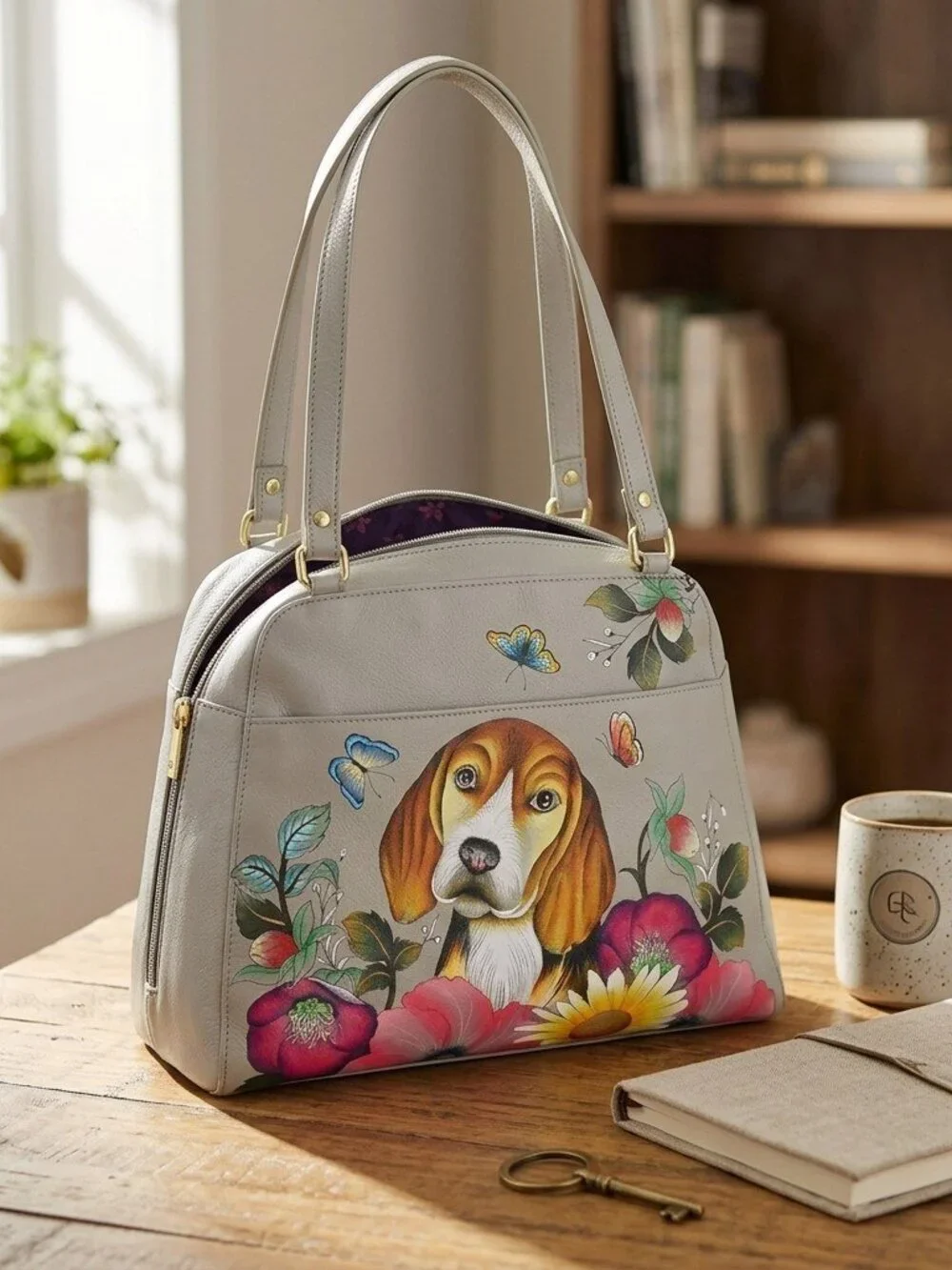 Anuschka Artisan Beagle Floral Satchel-7614